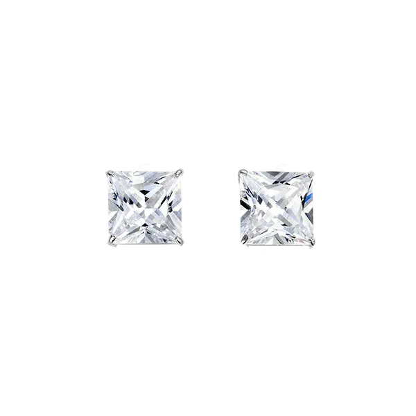 14K White Gold Square 7mm CZ Stud Earrings