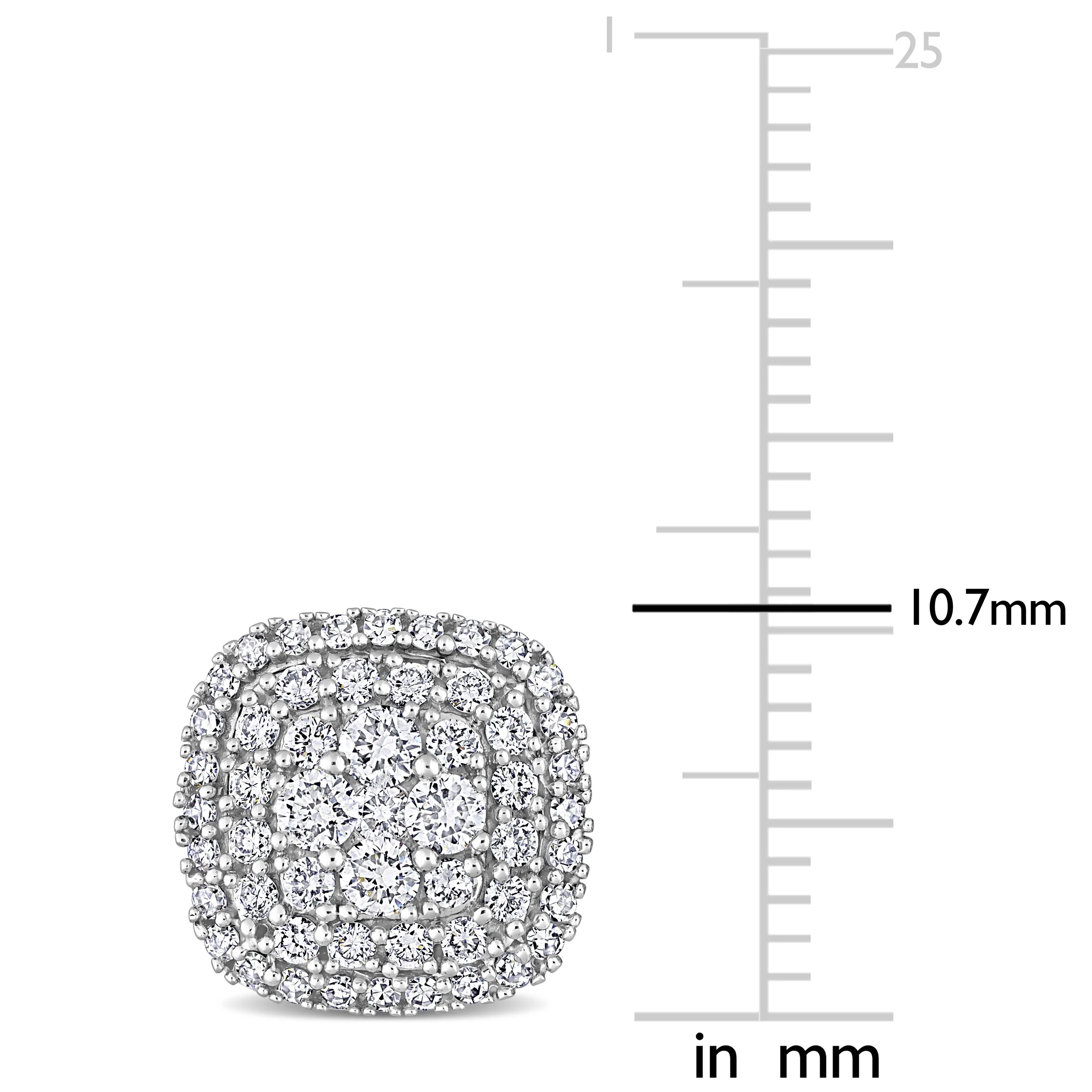 14K White Gold Square Halo Stud Earrings