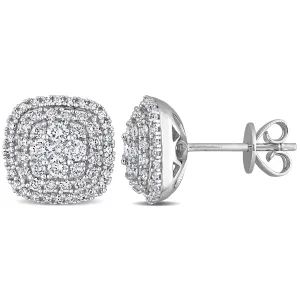 14K White Gold Square Halo Stud Earrings