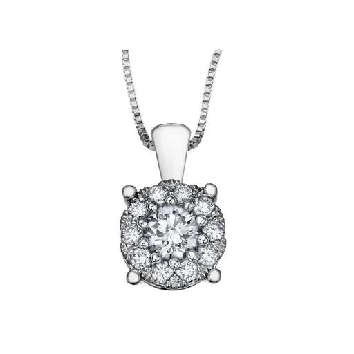 14K White Gold Starburst (0.35ct) Diamond Cluster Halo Pendant