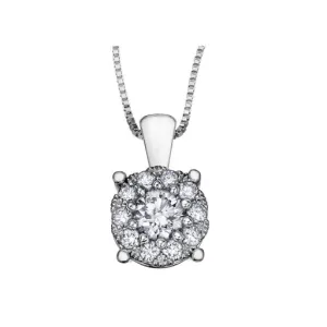 14K White Gold Starburst (0.35ct) Diamond Cluster Halo Pendant