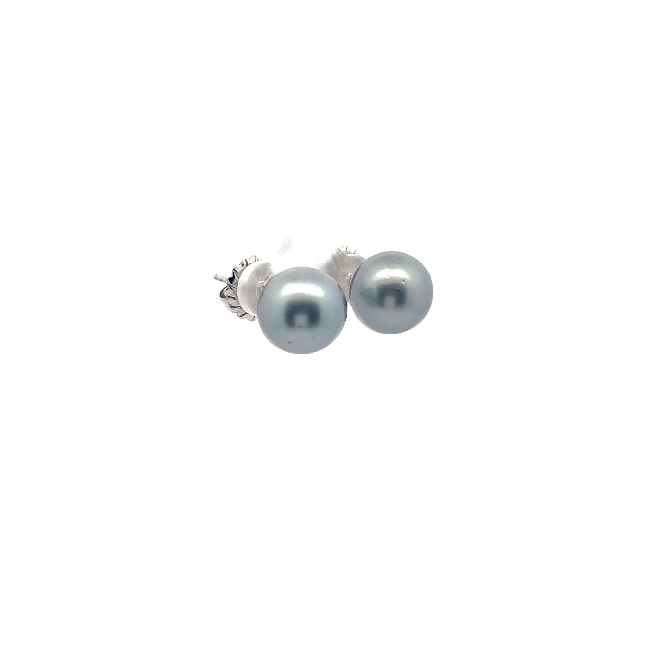 14k White Gold Tahitian Pearl 12.5mm Stud Earrings