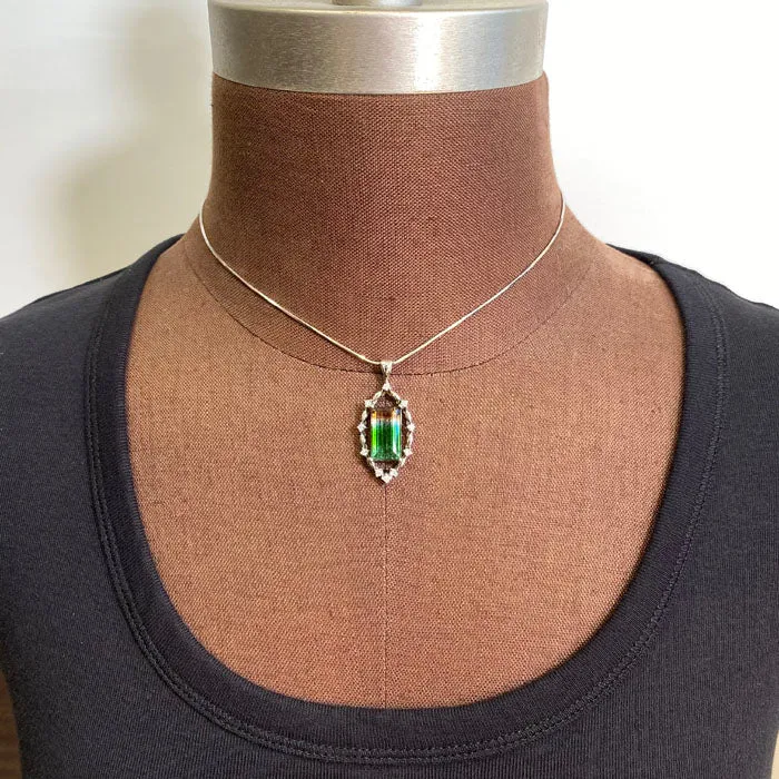 14K White Gold Tri-Color Tourmaline Gemstone Pendant 7.43 Carats