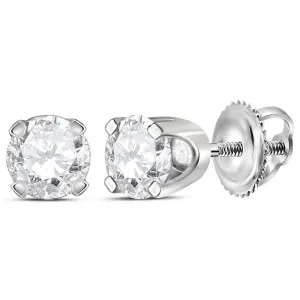 14K White Gold Unisex Round Diamond Solitaire Stud Earrings 1/2 Cttw