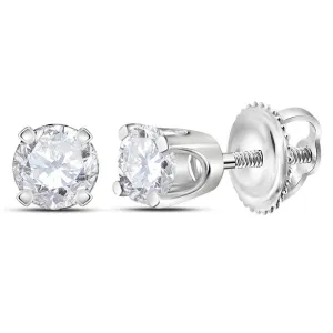 14K White Gold Unisex Round Diamond Solitaire Stud Earrings 1/4 Cttw