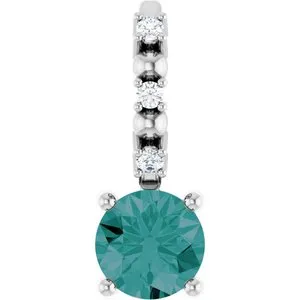 14K White Imitation Alexandrite & .01 CTW Natural Diamond Pendant