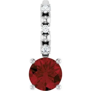 14K White Imitation Mozambique Garnet & .01 CTW Natural Diamond Charm/Pendant