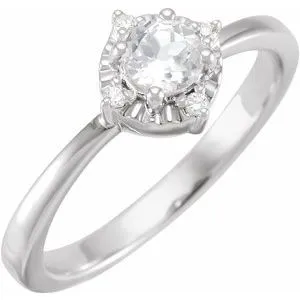 14K White Lab-Grown White Sapphire & .04 CTW Natural Diamond Halo-Style Ring