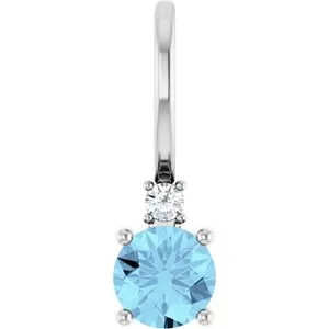 14K White Natural Aquamarine & .015 CT Natural Diamond Charm/Pendant
