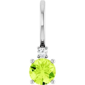 14K White Natural Peridot & .015 CT Natural Diamond Charm/Pendant