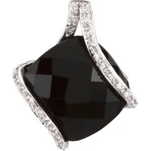 14K White Onyx & 1/10 CTW Diamond Freeform Pendant