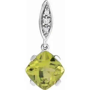 14K White Peridot & .02 CTW Diamond Pendant
