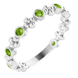 14K White Peridot Beaded Ring