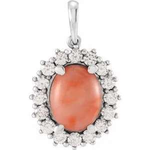 14K White Pink Coral & 1/2 CTW Diamond Pendant