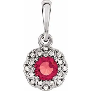 14K White Ruby & .04 CTW Diamond Halo-Style Pendant