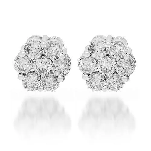 14K White Solid Gold Cluster Diamond Stud Earrings 4.65 Ctw