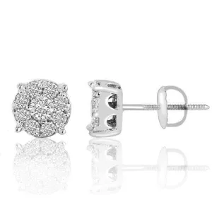 14K White Solid Gold Round Cut Diamond Cluster Earrings 0.81 Ctw