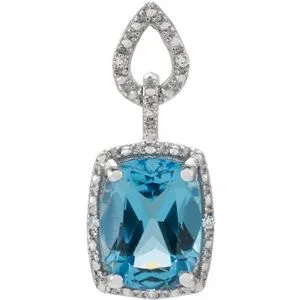 14K White Swiss Blue Topaz & .025 CTW Diamond Pendant