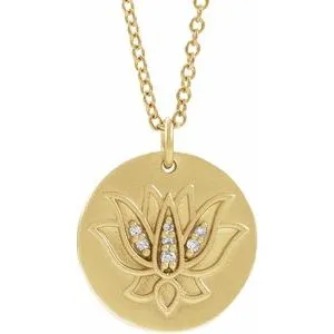 14K Yellow .025 CTW Diamond Lotus 16-18" Necklace