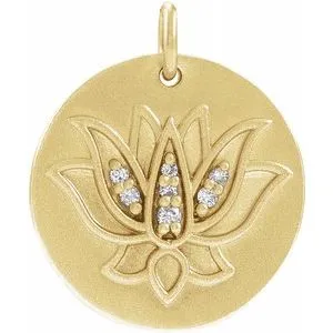 14K Yellow .025 CTW Diamond Lotus Pendant