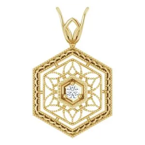14K Yellow .03 CT Diamond Filigree Pendant