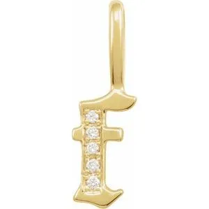 14K Yellow .04 CTW Natural Diamond Gothic Initial F Charm/Pendant