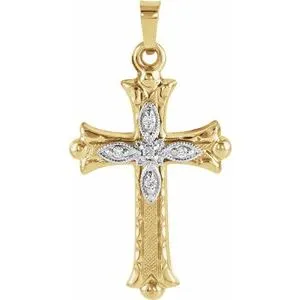 14K Yellow .05 CTW Diamond Hollow Cross Pendant