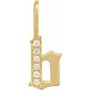 14K Yellow .05 CTW Natural Diamond Gothic Initial B Charm/Pendant