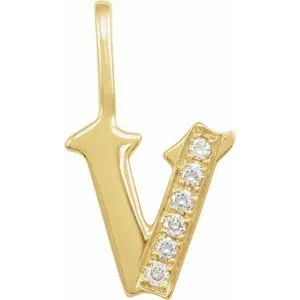 14K Yellow .06 CTW Natural Diamond Gothic Initial V Charm/Pendant