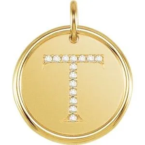 14K Yellow .07 CTW Diamond Initial T Pendant