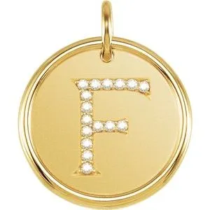 14K Yellow .08 CTW Natural Diamond Posh Mommy¬Æ Initial F Pendant