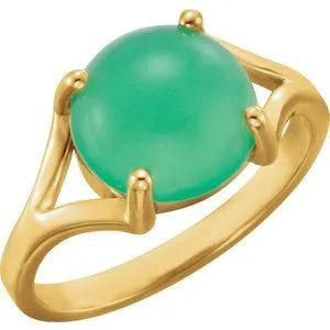 14K Yellow 10 mm Round Chrysoprase Cabochon Ring