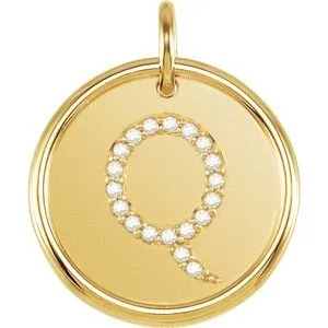 14K Yellow 1/10 CTW Diamond Initial Q Pendant