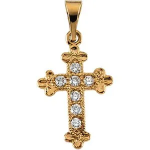 14K Yellow 14x10 mm Diamond Cross Pendant