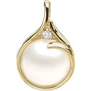 14K Yellow 15 mm Mabé Cultured Pearl & .06 CTW Diamond Pendant