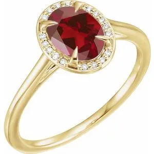14K Yellow 8x6 mm Oval Mozambique Garnet & .05 CTW Diamond Ring