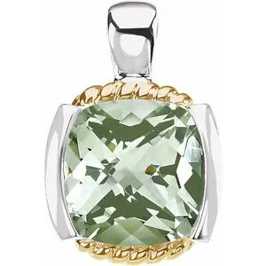 14K Yellow & Sterling Silver Green Quartz Pendant