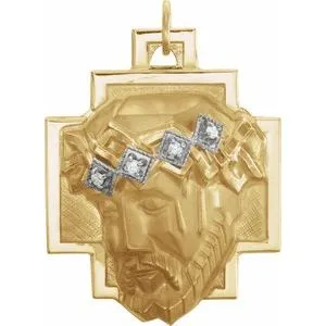 14K Yellow & White 30.4x22.4 mm Face of Jesus Pendant