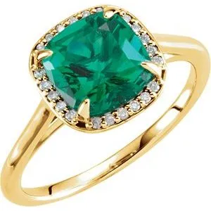 14K Yellow Chatham® Created Emerald & .055 CTW Diamond Ring
