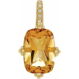 14K Yellow Citrine & .025 CTW Diamond Pendant