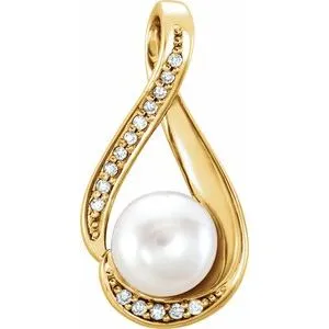 14K Yellow Freshwater Cultured Pearl & .05 CTW Diamond Pendant