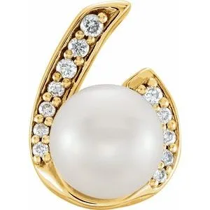 14K Yellow Freshwater Cultured Pearl & .06 CTW Diamond Pendant