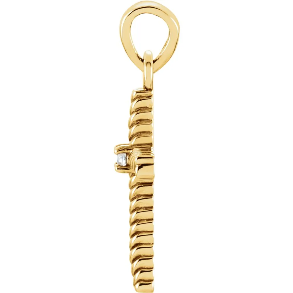 14k Yellow Gold .015 CTW Diamond 18.9x8.65mm Rope Design Cross Pendant