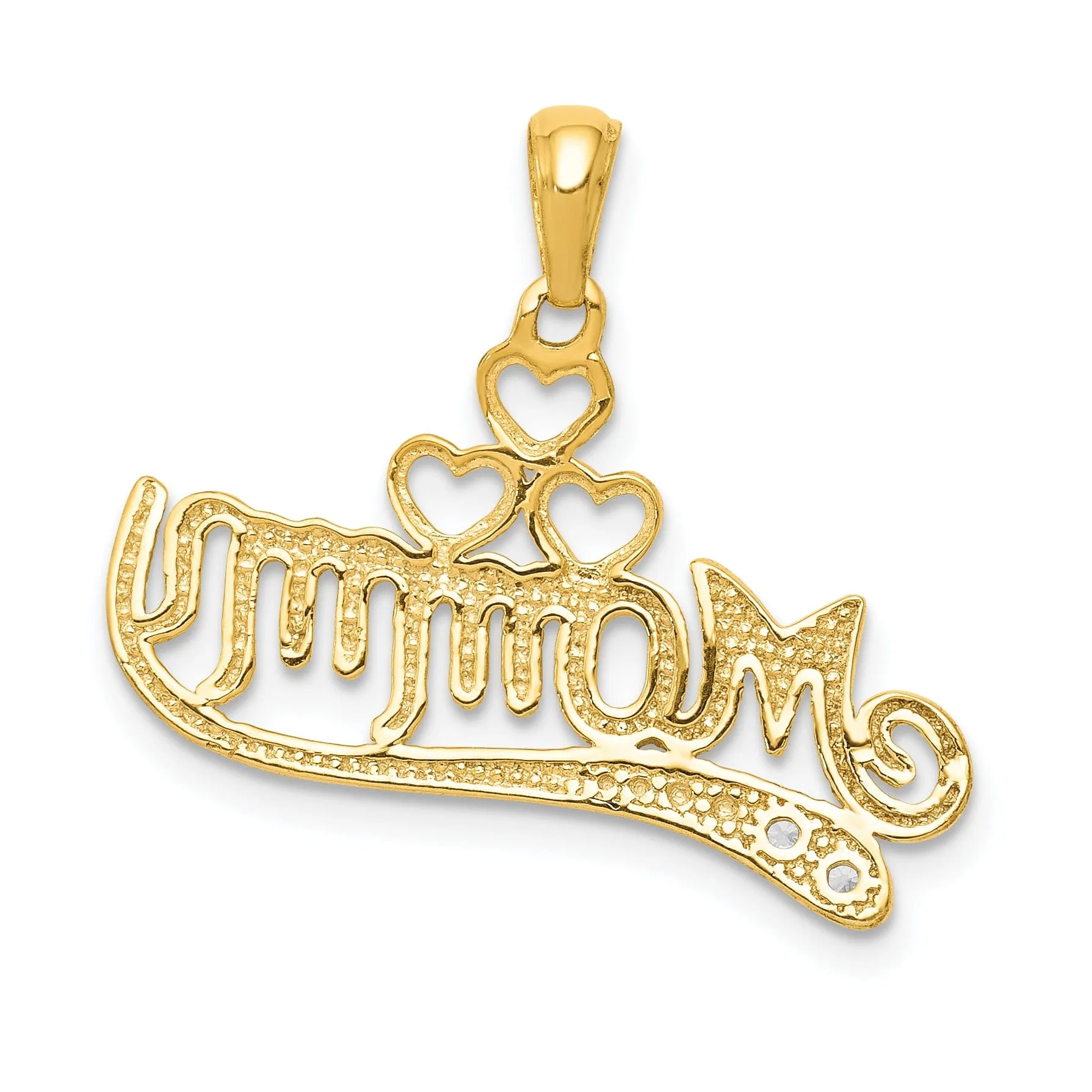 14k Yellow Gold .02-ct Diamond Script MOMMY Triple Heart Design Pendant