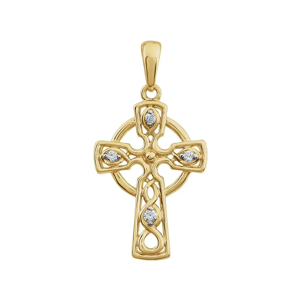 14k Yellow Gold .05 CTW Diamond Cross Pendant