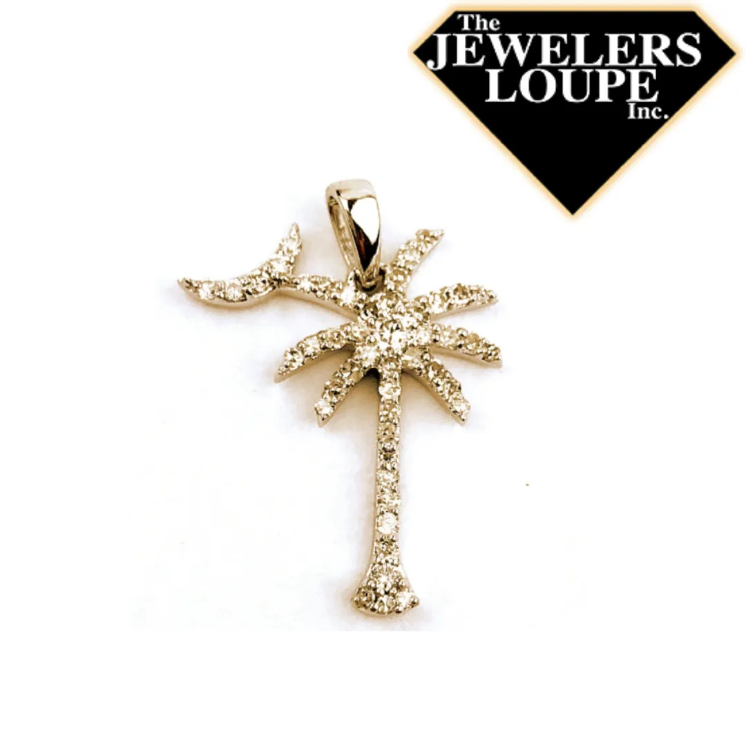14k Yellow Gold .15ctw Diamond Palmetto Tree and Moon Pendant (98090)