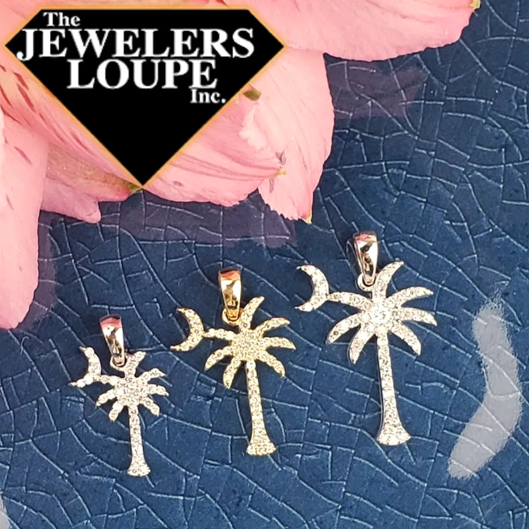 14k Yellow Gold .15ctw Diamond Palmetto Tree and Moon Pendant (98090)