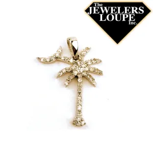 14k Yellow Gold .15ctw Diamond Palmetto Tree and Moon Pendant (98090)