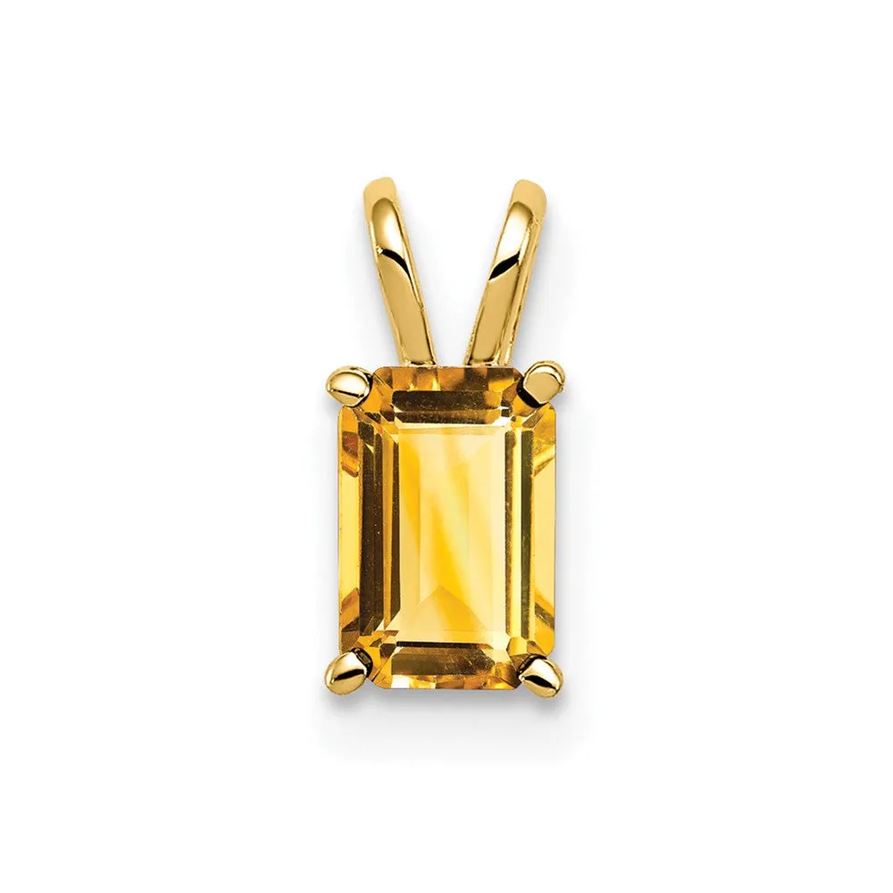 14k Yellow Gold 6x4mm Emerald Cut Citrine pendant
