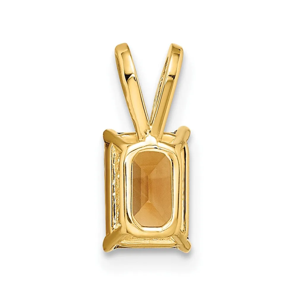 14k Yellow Gold 7x5mm Emerald Cut Citrine pendant
